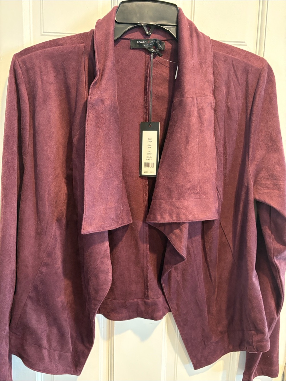 Romeo & Juliet Couture Plum Open-Front Draped Jacket